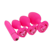 Charger l&#39;image dans la galerie, Kit de plug anal en silicone rose avec vibrateur supplémentaire BDSM
