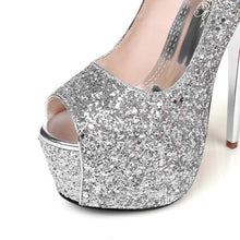 Load image into Gallery viewer, &quot;Sissy Stephanie&quot; Peep Toe Glitter Pumps

