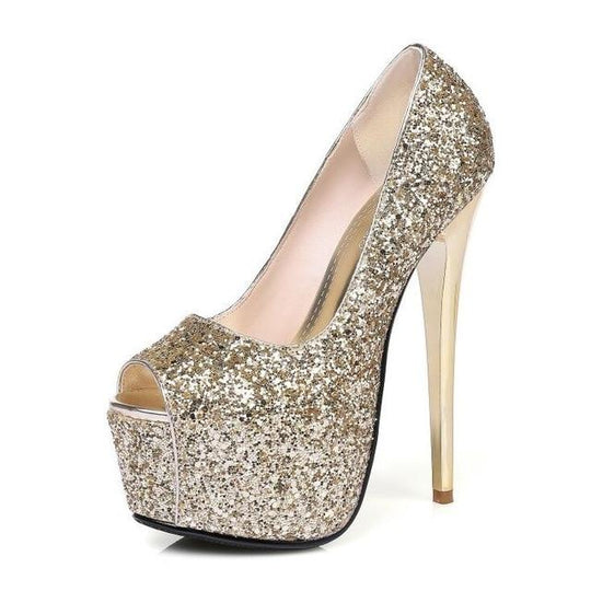 "Sissy Stephanie" Peep Toe Glitter Pumps product view