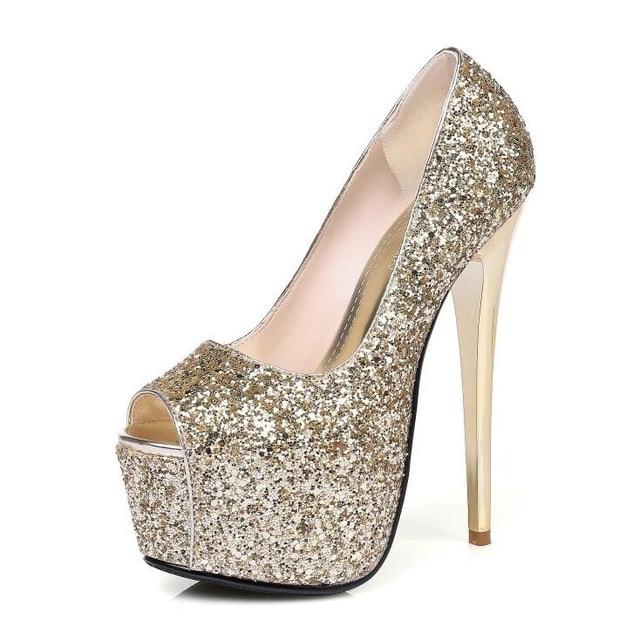 "Sissy Stephanie" Peep Toe Glitter Pumps product view