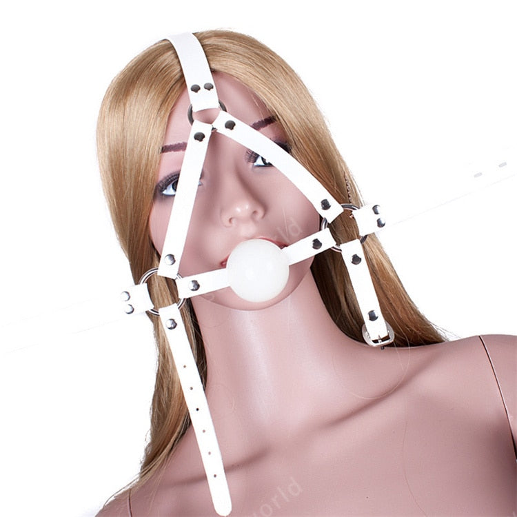 Head Harness Ball Mouth Gag White, gallery view 2