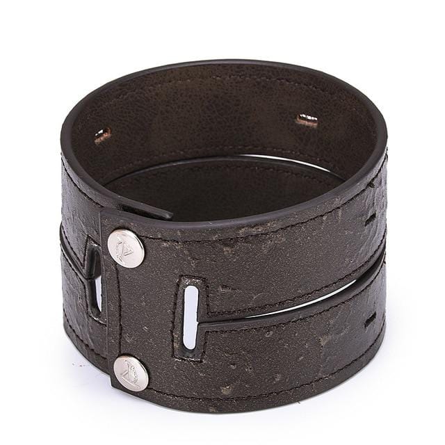 Black Vintage Style Leather Cuff, gallery view 2