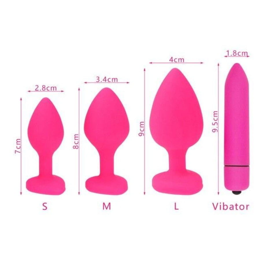 Lovely Pink Silicone Butt Plug Kit With Extra Vibrator BDSM, gallery view 5