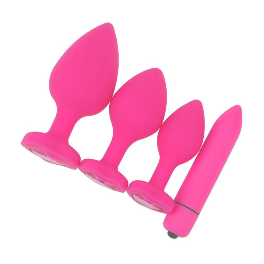Lovely Pink Silicone Butt Plug Kit With Extra Vibrator BDSM, gallery view 2