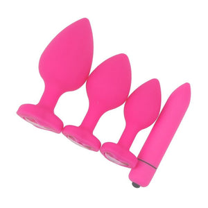 Lovely Pink Silicone Butt Plug Kit With Extra Vibrator  BDSM