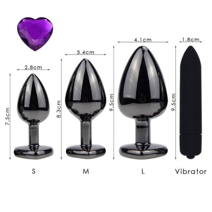 Purple Heart Metal Butt Plug Kit With Vibrator 4pcs BDSM, gallery view 7