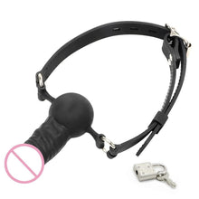 Load image into Gallery viewer, Lockable Black Penis Ball Gag BDSM

