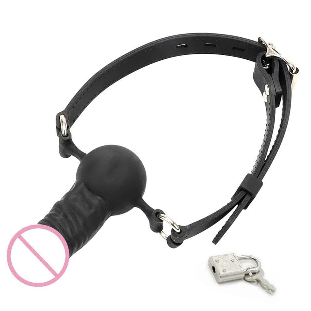 Lockable Black Penis Ball Gag BDSM
