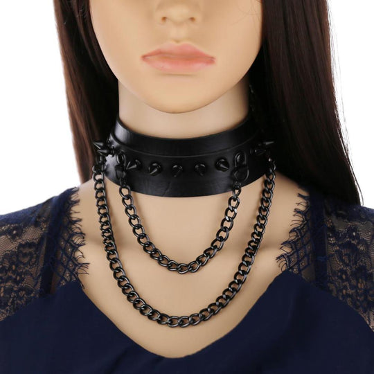 Spiked Trendy Goth Leather Choker product view