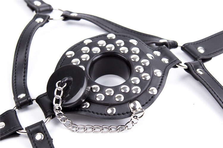 Harness Muzzle Plug Mouth Gag Leather, gallery view 4