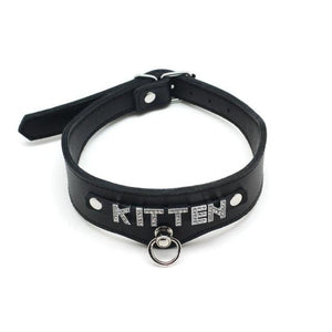 Collier BDSM en cuir noir pour chaton