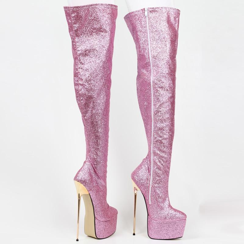 8 Inches Sissy Pink Round Toe Boots, gallery view 2