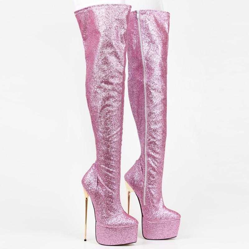 8 Inches Sissy Pink Round Toe Boots, gallery view 4