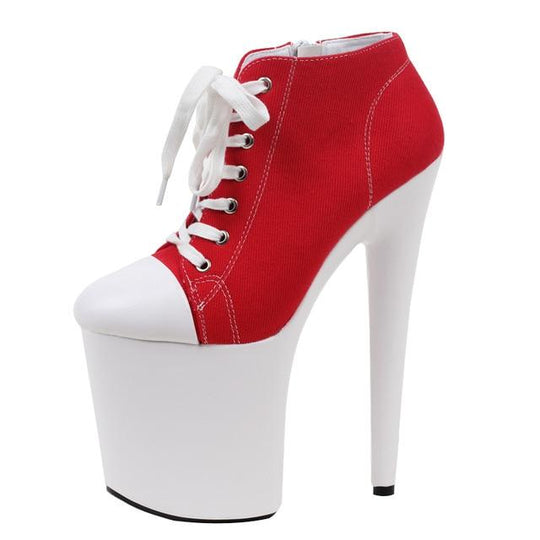 Olivia Red Canvas Sneaker Heels product view