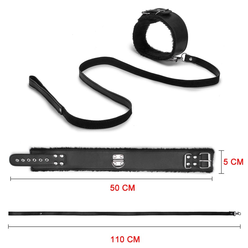 Leather Plush Collar And Leash, gallery view 2