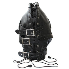 Load image into Gallery viewer, Leather Hood With Dildo Gag BDSM
