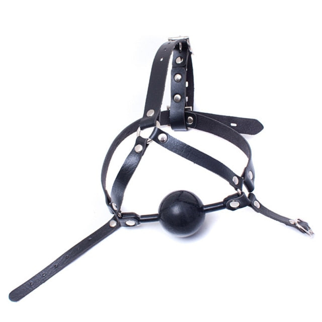 Head Harness Open Mouth Ball Gag Leather, gallery view 7