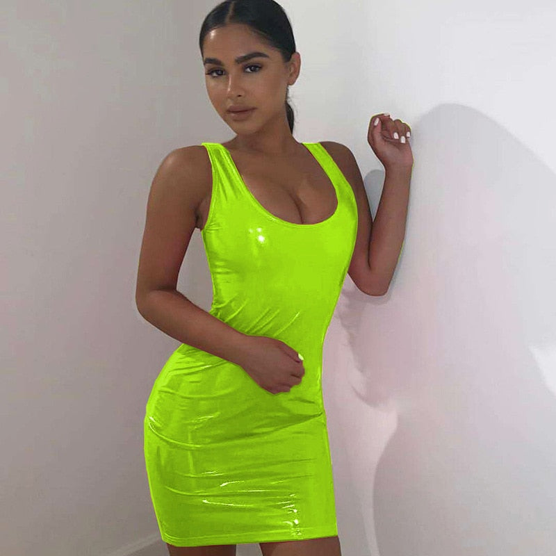 Sexy Pink PU Leather Bodycon Dress, gallery view 2