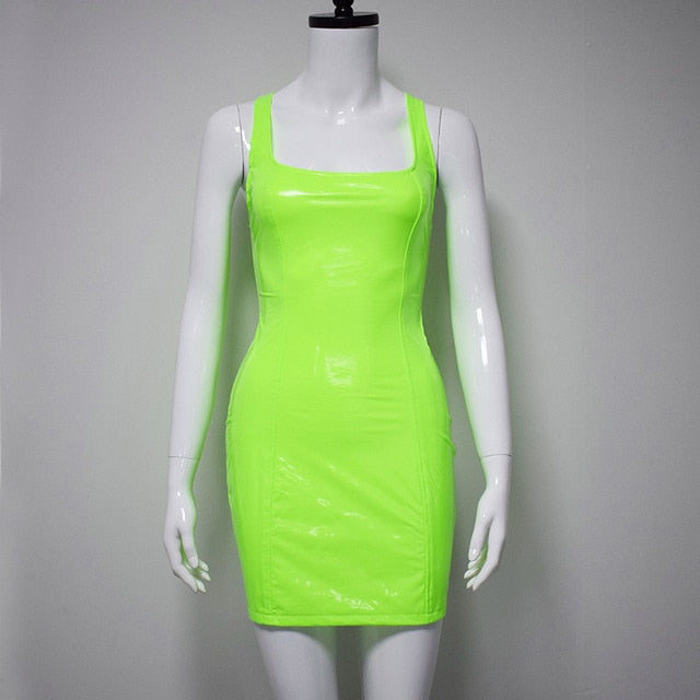 Sexy Pink PU Leather Bodycon Dress, gallery view 3