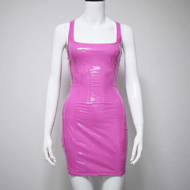 Sexy Pink PU Leather Bodycon Dress, gallery view 8