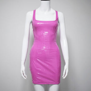 Sexy Pink PU Leather Bodycon Dress