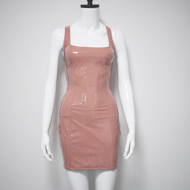 Sexy Pink PU Leather Bodycon Dress, gallery view 6