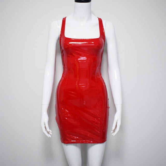 Sexy Pink PU Leather Bodycon Dress, gallery view 4