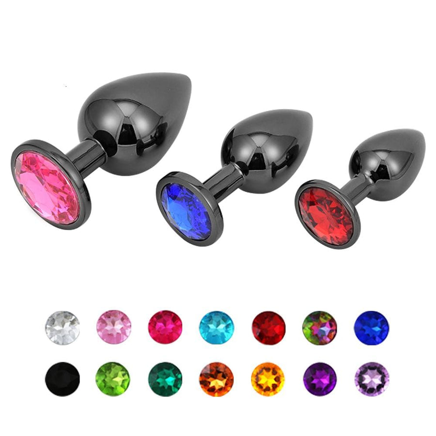 Bright Black Jeweled Metal Butt Plug product view
