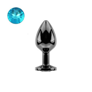 Bright Black Jeweled Metal Butt Plug