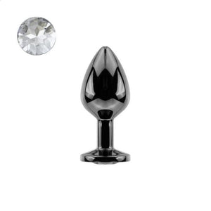 Bright Black Jeweled Metal Butt Plug