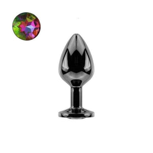 Bright Black Jeweled Metal Butt Plug