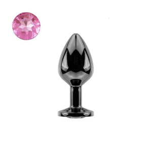 Bright Black Jeweled Metal Butt Plug