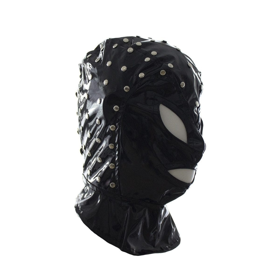 Studded Wet Look Leather Mask BDSM, gallery view 2