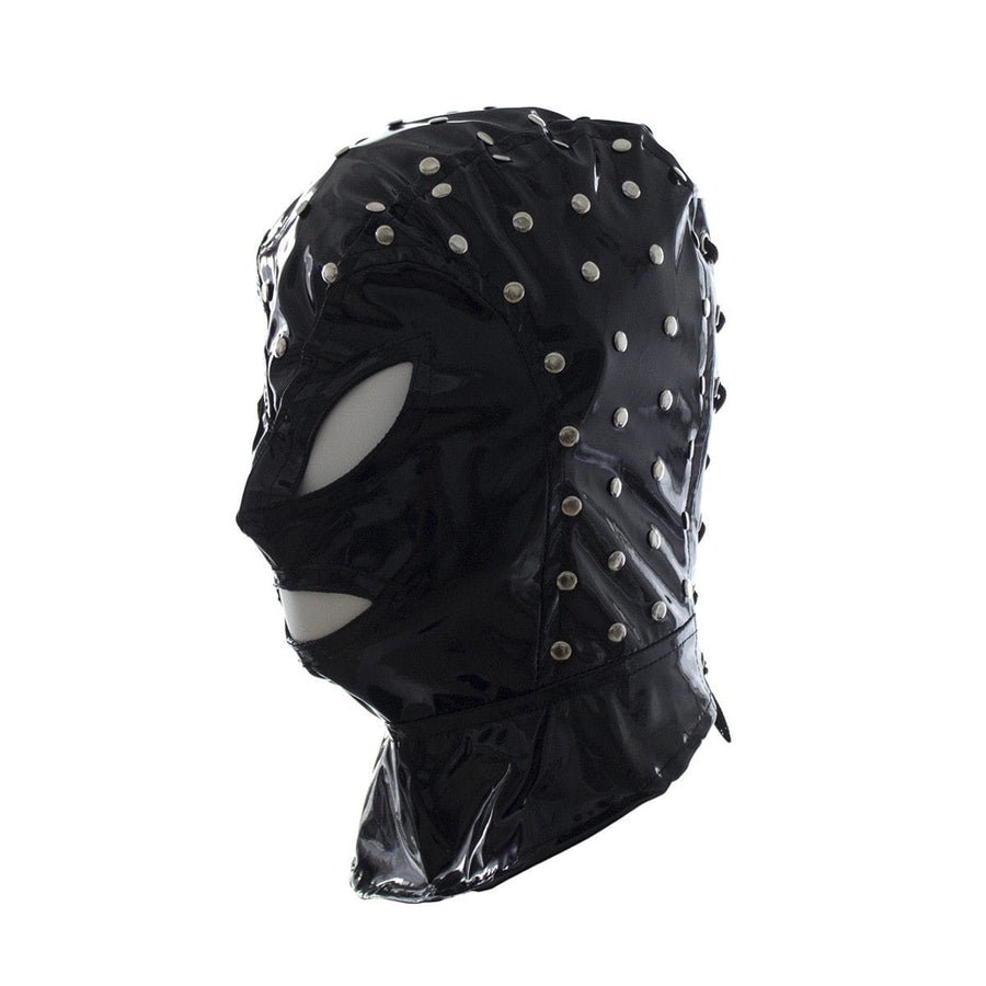 Studded Wet Look Leather Mask BDSM, gallery view 3