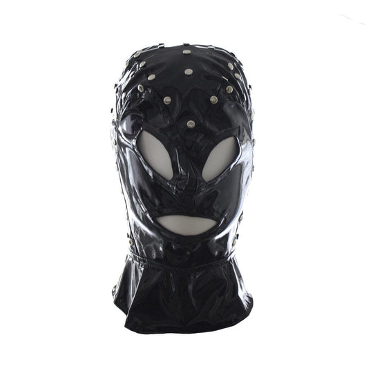 Studded Wet Look Leather Mask BDSM product view