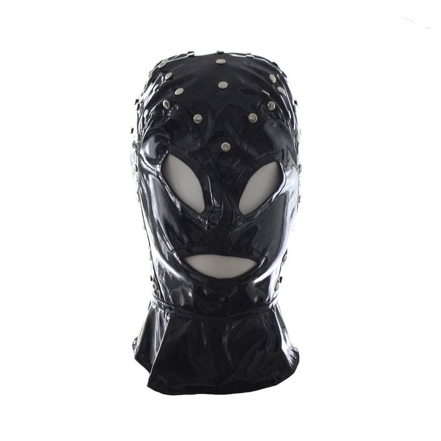 Studded Wet Look Leather Mask BDSM product view