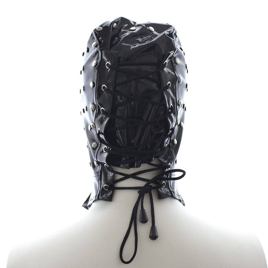 Studded Wet Look Leather Mask BDSM, gallery view 4