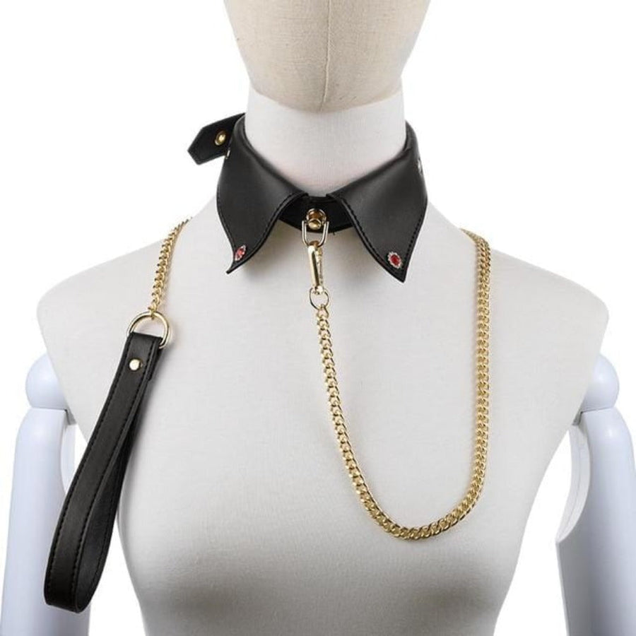 Modern Leather Tie Bondage Collar, gallery view 2