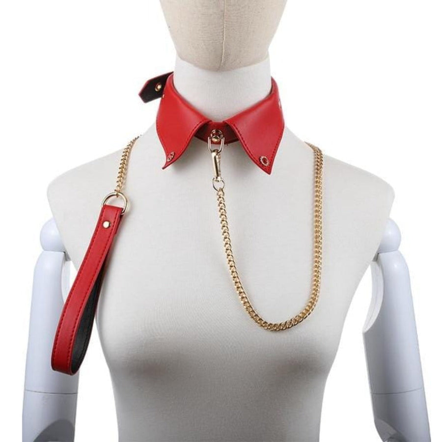 Modern Leather Tie Bondage Collar, gallery view 3