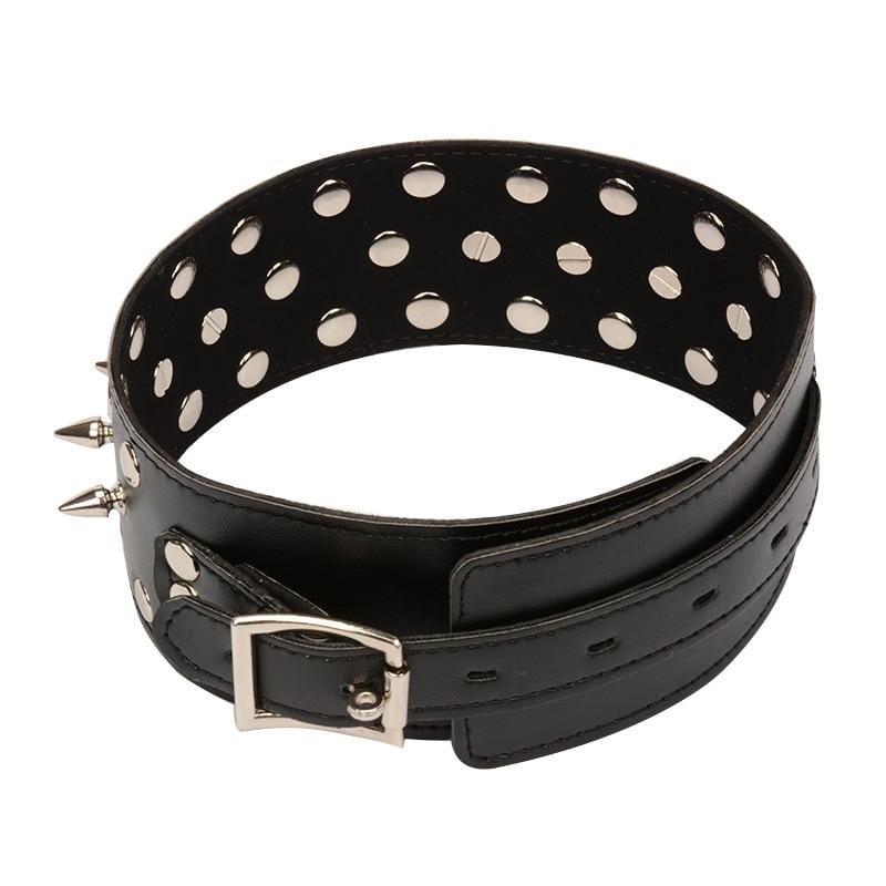 Spiked Rivets Leather Bondage Collar, gallery view 4
