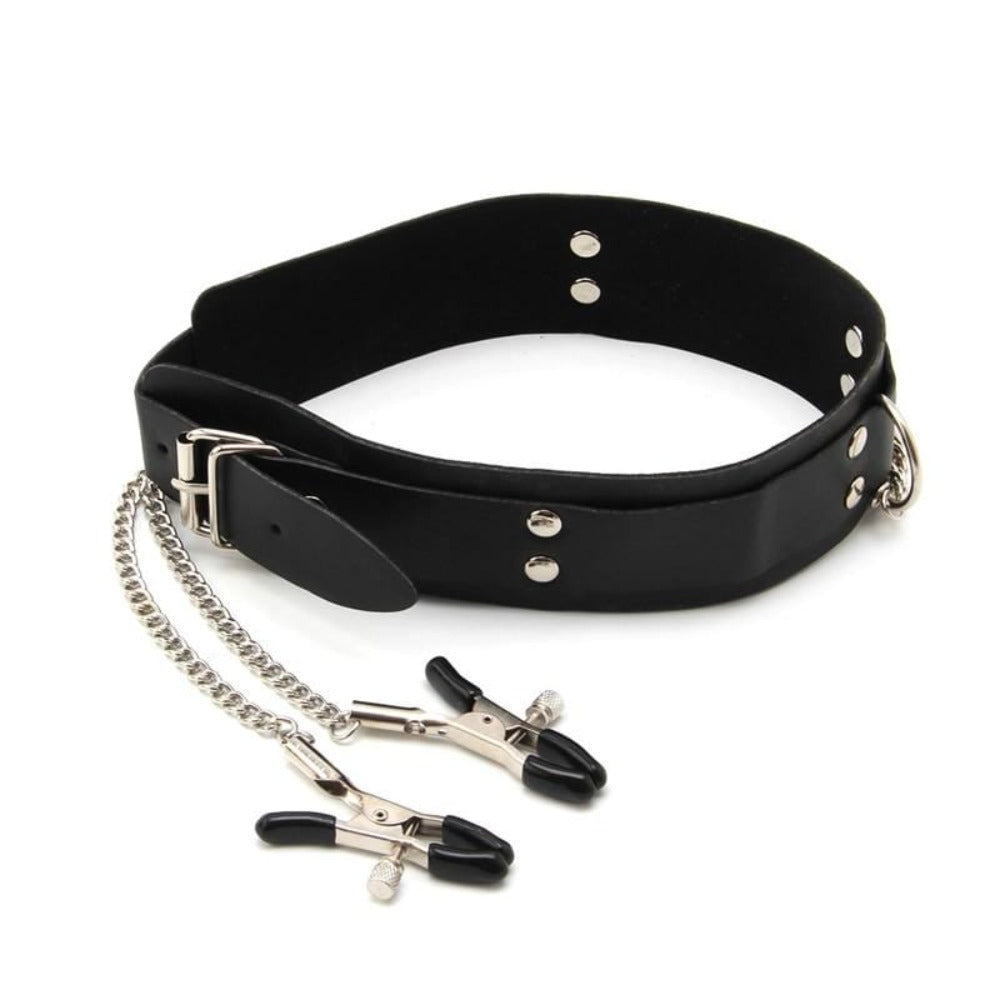 Slave Punishment Collar With Nipple Clamps