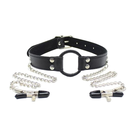 BDSM Leather Nipple Clamp Bra product view