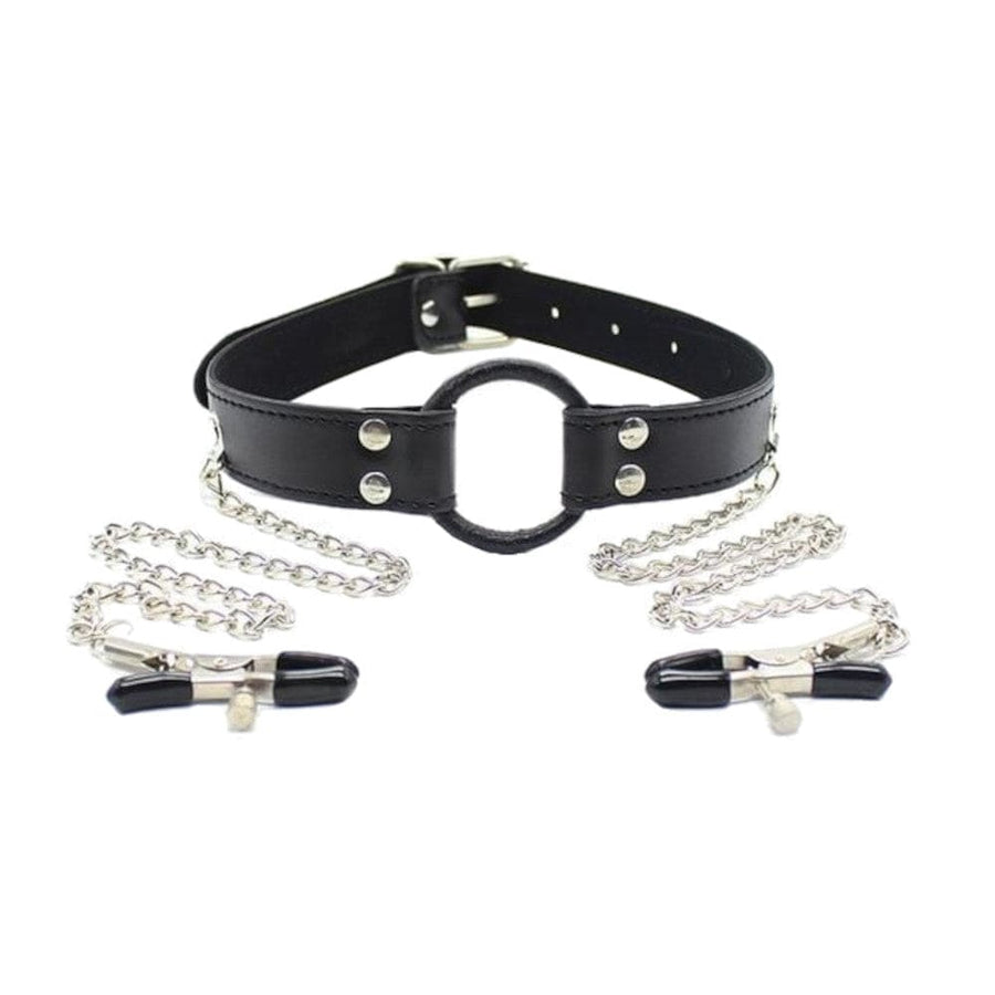 BDSM Leather Nipple Clamp Bra product view