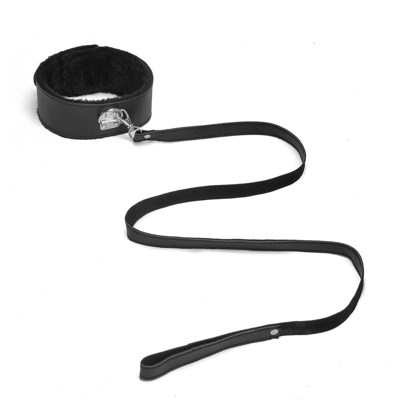 Leather Plush Collar And Leash, gallery view 4