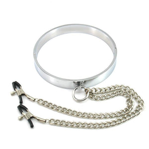 Sissy-Sklavenhalsband mit Brustwarzenklemmen BDSM