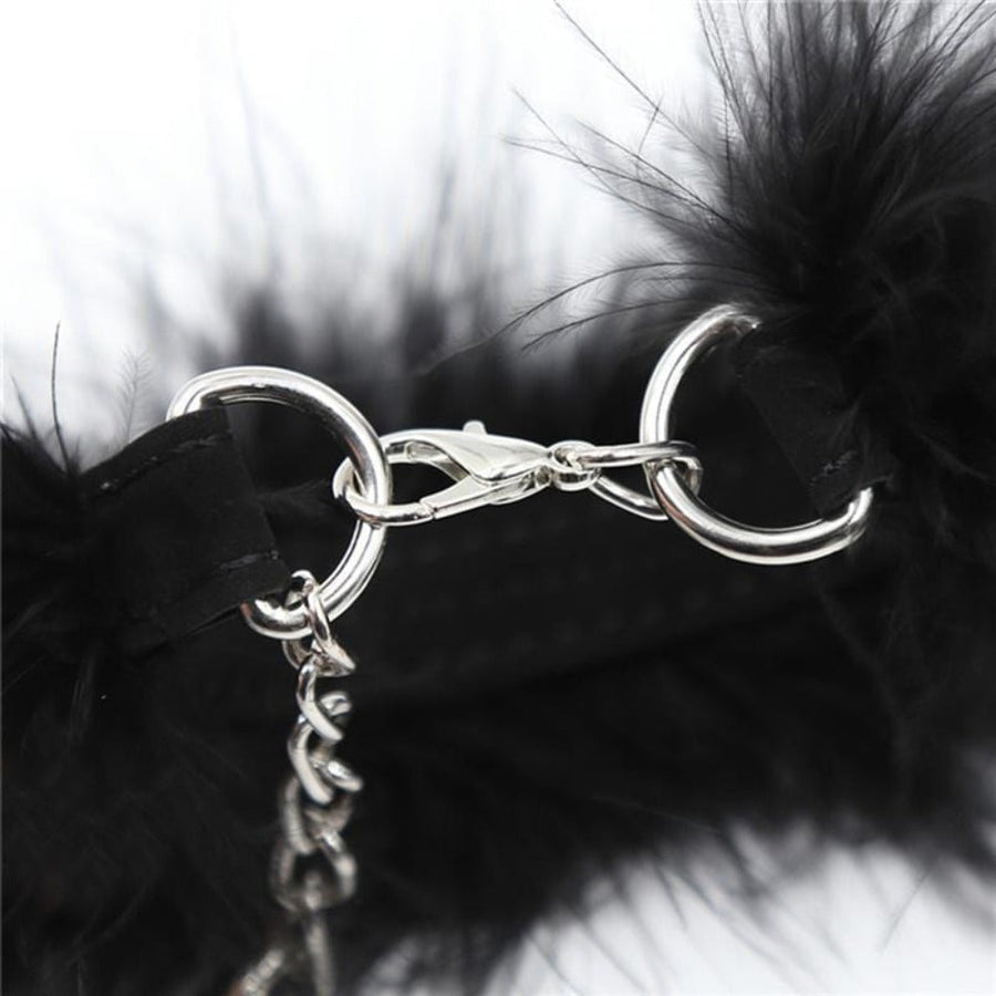 Feathery Black Fuzzy Handcuffs BDSM, gallery view 6