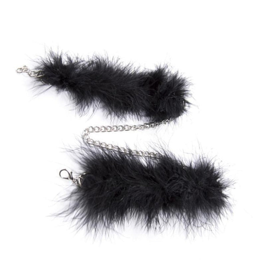 Feathery Black Fuzzy Handcuffs BDSM, gallery view 5