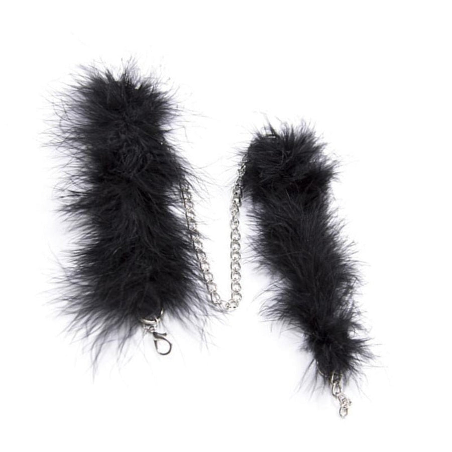 Feathery Black Fuzzy Handcuffs BDSM, gallery view 2