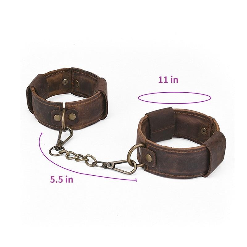 Old School Genuine Leather Cuffs BDSM, gallery view 3
