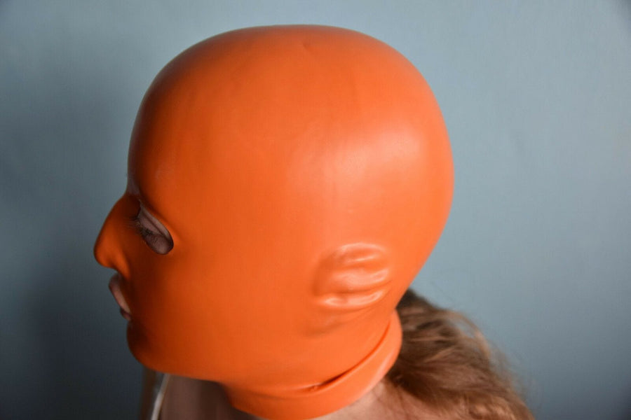 Shame Play Orange Rubber Hood BDSM, gallery view 2
